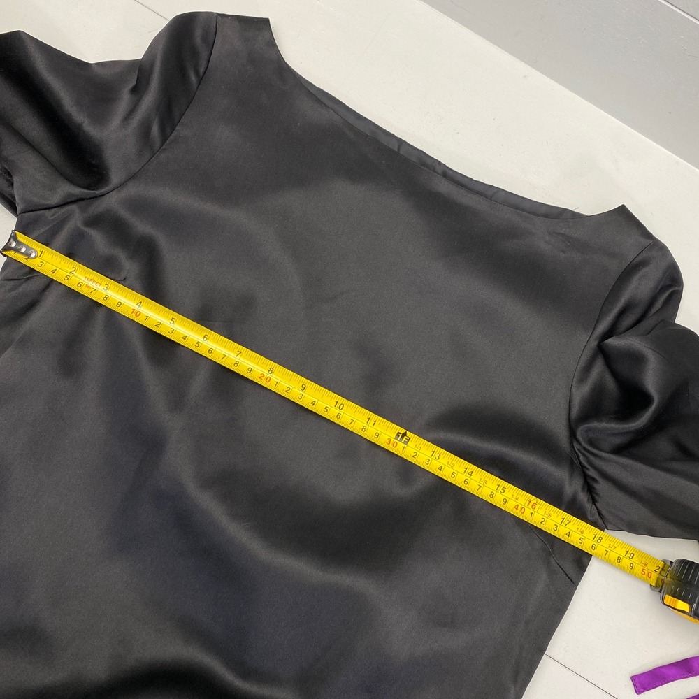 Kathryn Conover Satin Puff Sleeve Shift Dress Womens Size 8 Black Purple Mini - Picture 12 of 16